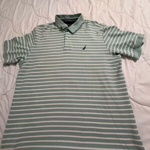 Nautica Men's Mint and White Striped Polo Shirt